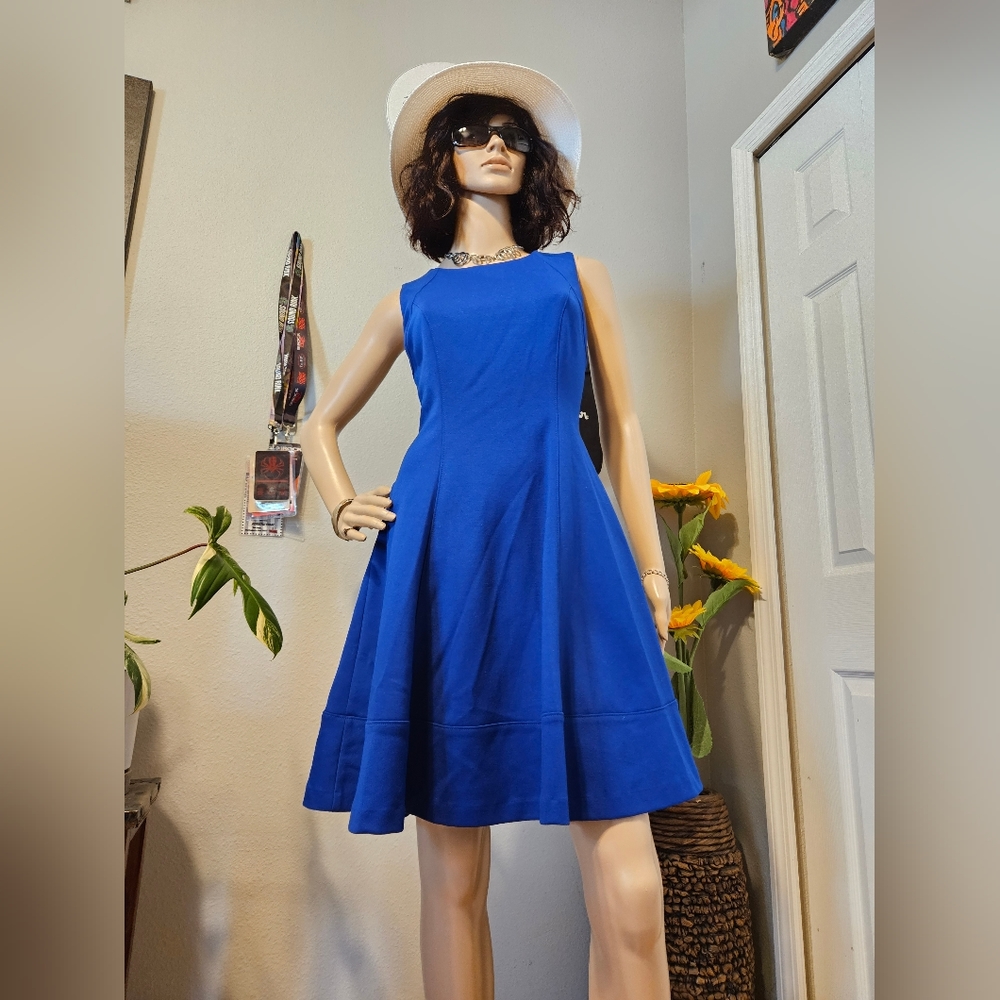 White House Black Market Blue Ponte A-line Dress Size 4 NWOT